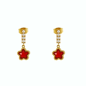 Chic gold-plated stainless steel earrings with red star charms and small white pearls