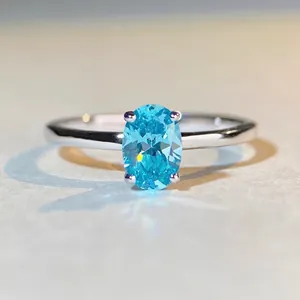 925 Sterling Silver Oval Zirconia Ring For Women Blue Green Pink White Lab Grown High Carbon Diamond Minimalist Commuter Jewelry