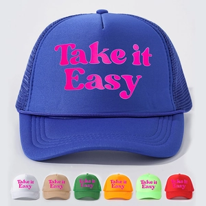 Casquette Trucker Mesh Cap Take It Easy Imprimé Lettres Ajustable Respirant Polyester Rétro Chapeau Soleil Extérieur