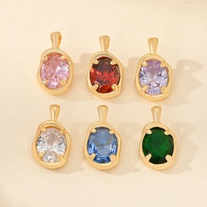Ovale Zirkon-Metallanhänger in sechs Farben für DIY-Halsketten und Armbänder
