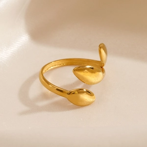 18K gold plated stainless steel triple leaf open ring with adjustable minimalist design