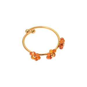 Minimalist 18k gold stainless steel open ring featuring vibrant orange floral bead design
