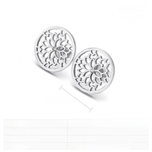 Detailed view of hollow mandala earrings with crystal center and 18mm diameter specs