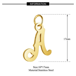 Golden stainless steel letter A alphabet pendant charm with size dimensions 10x17mm