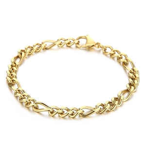 Bracelet classique à mailles Figaro 6mm en acier inoxydable doré avec fermoir mousqueton robuste