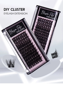 Detail view of 12 rows DIY cluster eyelash extensions with natural mixed lengths