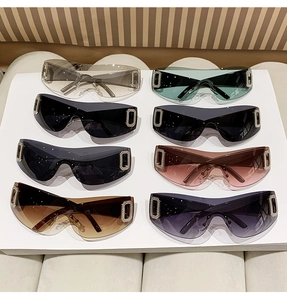 Detailed collection of colorful Y2K rimless sunglasses with rhinestone metal accents