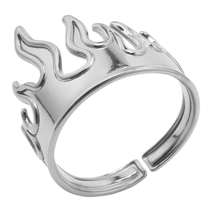 Detail view of adjustable 304 stainless steel flame ring with polished silver finish