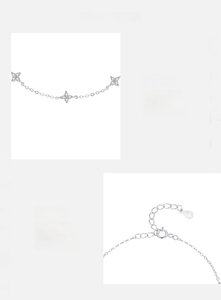 Detail of s925 silver bracelet featuring 5A cubic zirconia clovers and lobster clasp
