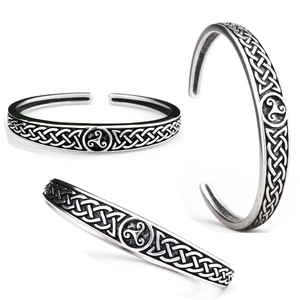 Stainless Steel Cuff Bracelet Triskele Symbol Celtic Knot Viking Nordic Adjustable Open Bangle Vintage Retro Jewelry