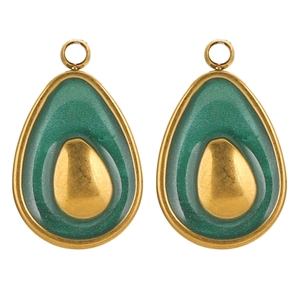 Golden stainless steel avocado pendant with dark green enamel and 18K vacuum plating