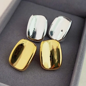 Minimalist Geometric Stud Earrings Shiny Mirror Finish Brass With Copper Earring Post Elegant Simple Jewelry For Women