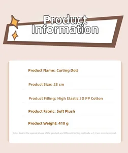 Spécifications de taille de la peluche curling avec détails sur la hauteur et matière