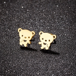 Chic golden bear stud earrings for women with a minimalist cartoon cutout design