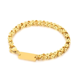 Bracciale a maglie a fiore in acciaio dorato con piastrina personalizzabile
