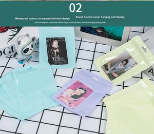 Detail of colorful resealable bags with transparent window for jewelry packaging