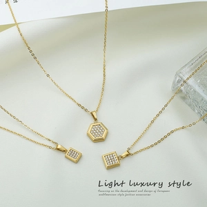 Minimalist gold geometric pendant necklaces with sparkling zircon inlays for women