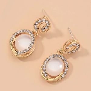 Boucles D'oreilles Pendantes Géométriques Vintage Avec Pierre Oeil De Chat Et Strass Tige En Argent Sterling 925 Pour Femme Élégant