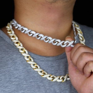 Men's hip hop 15mm figure-8 iced out Cuban link necklace in gold and silver finish