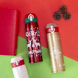 Christmas stainless steel vacuum flask with bounce lid and festive reindeer patterns