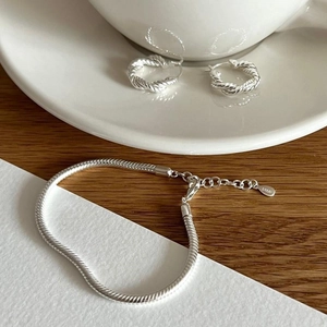 Minimalist 925 sterling silver heavy snake chain bracelet and twisted hoop earrings set