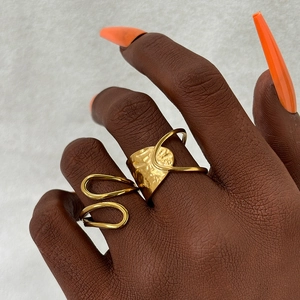 Stainless Steel Adjustable Open Rings Hammered Texture Irregular Geometric Twisted Line Vintage Minimalist Jewelry Women