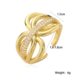 Detail showing 18K gold plated multi-layer ring with dimensions and weight data