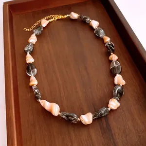 Collier Perles Coquillage Pierre Irrégulier Alliage Ras Du Cou Vintage Bohème Chic Bijoux Femmes Élégant