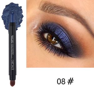 Blue dual-ended waterproof eyeshadow stick 08 with model eye makeup and swatch