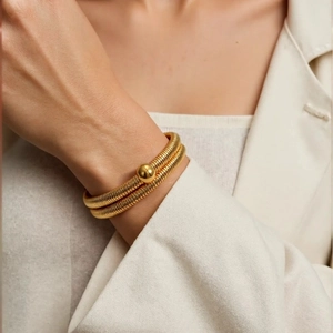 Stainless Steel Tubogas Bangle Bracelet 18K Gold Plated Snake Bone Flexible Magnetic Coil Ball Bead Jewelry For Women