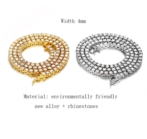 Detail of 4mm tennis chains in gold and silver alloy featuring pavé rhinestones
