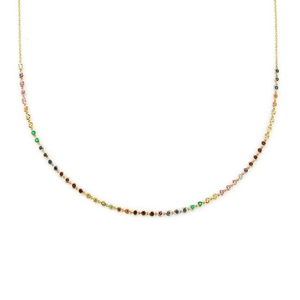 Elegant gold S925 sterling silver necklace featuring colorful gradient cubic zirconia