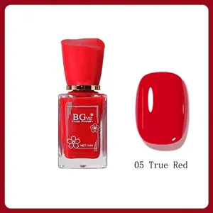 Detailed view of BGve 14ml quick-dry nail polish in shade 05, featuring a vibrant red color