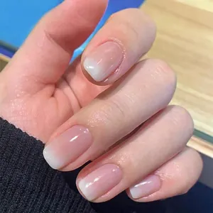 Pink White Ombre Press On Nails Glossy Square Round Full Cover False Nails For Women Daily DIY Manicure