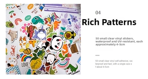 Detailed view of 50pcs waterproof vinyl graffiti stickers with cartoon animal patterns