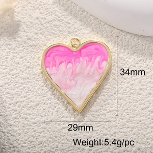 Herzanhänger aus vergoldetem Kupfer in Rosa und Weiß, Maße 34x29mm für DIY Schmuck