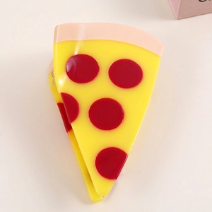 Whimsical pizza-shaped acetate hair claw clip for women featuring vibrant cartoon food design