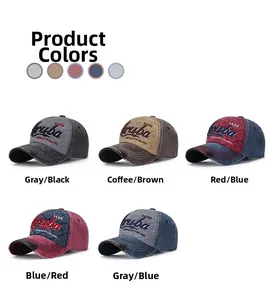 Showcase of vintage washed baseball caps in five color options with custom embroidery