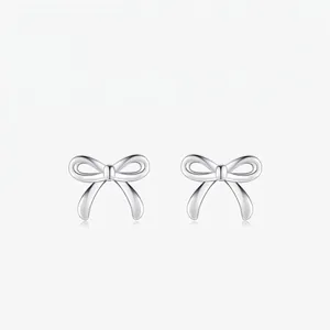 Bowknot Stud Earrings In 925 Sterling Silver Polished Minimalist Jewelry For Women Girls Sweet Tiny Accessories