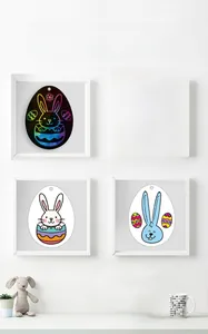 Framed Easter scratch art set featuring colorful rainbow rabbits and egg designs