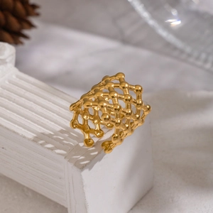Französischer Vintage-Goldring mit hohlem Gittermuster und offenem geometrischem Design