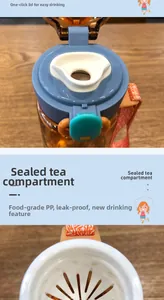 Detail of amber sports water bottle with tea infuser and one-click leak-proof lid