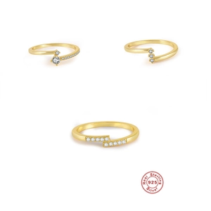 Geometric Zircon Ring 925 Sterling Silver Gold Plated Bypass Crossover Minimalist Finger Jewelry For Women Elegant
