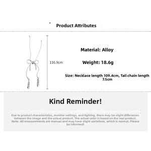 Detailed size specifications for the alloy bow tassel necklace with 116.9cm total length