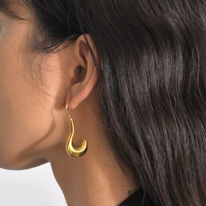 Fluid Curved Earrings 18K Gold Plated Stainless Steel Geometric Teardrop Studs Minimalist Jewelry Women Accessories