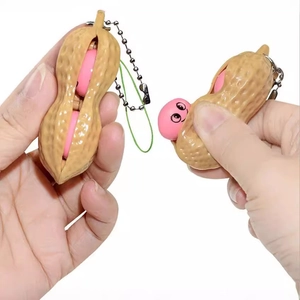 Giocattolo Da Spremere A Forma Di Arachide Plastica Morbida Pisello Pop Out Espressione Giocattolo Antistress Portachiavi