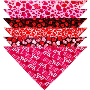 6-pack Valentine's Day pet bandanas with assorted heart patterns and love prints