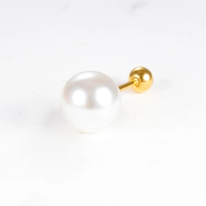 Elegant 18K gold plated pearl stud earring with screw back on marble background