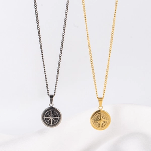 Collier unisexe en acier inoxydable avec pendentifs étoile à huit branches or et argent