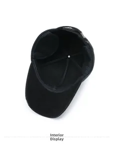 Interior view of winter wool baseball cap showing warm lining and adjustable strap buckle